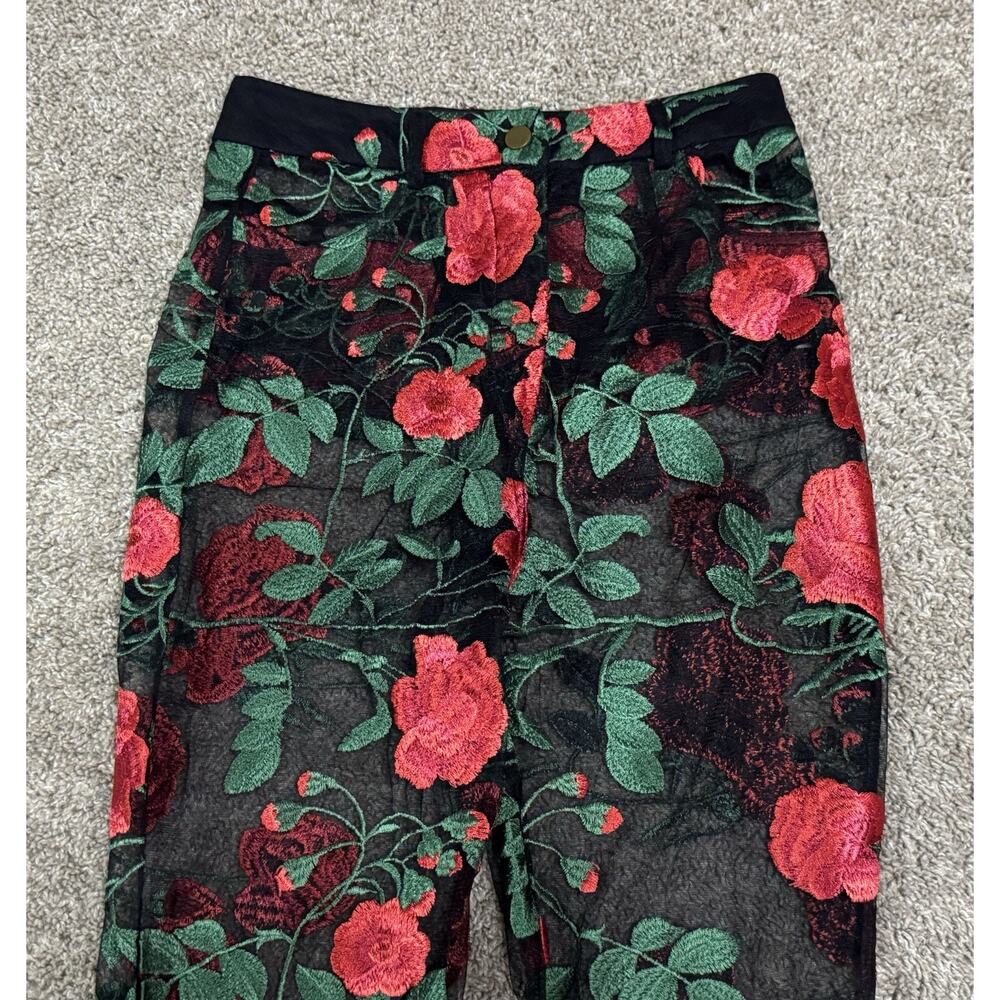 JAGGER & STONE Sheer Red Rose Embroidered Mesh Pants Zip Ankles Floral Size S - Picture 5 of 11